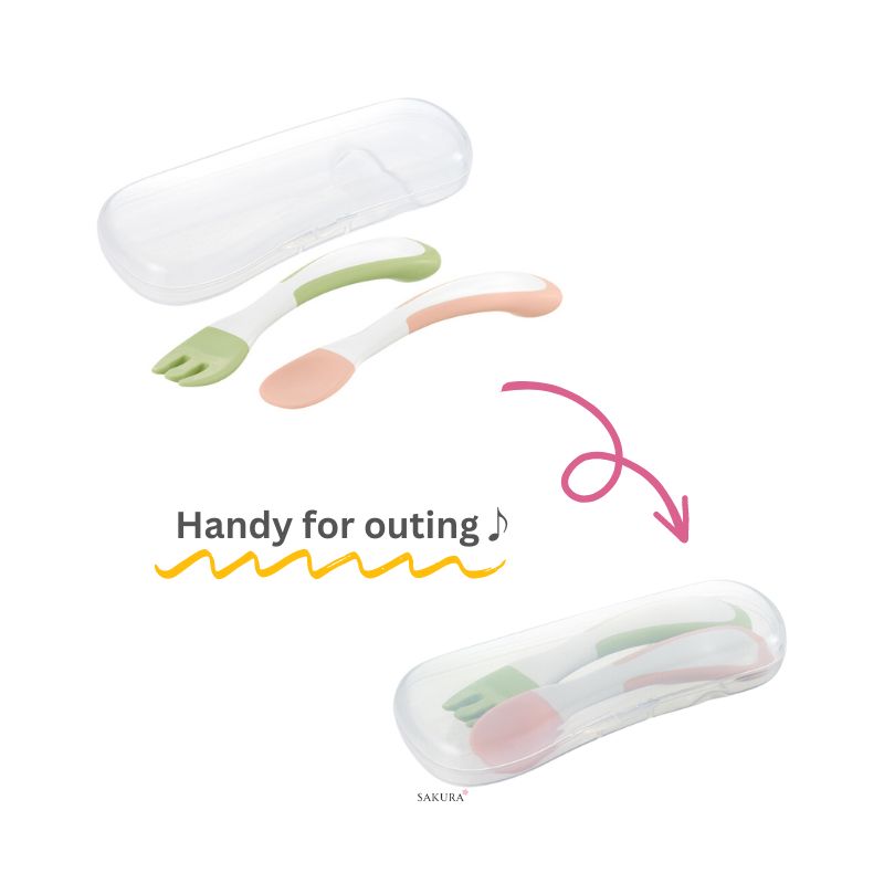 Richell TLI Easy-Grip Baby Spoon & Fork Set with Case