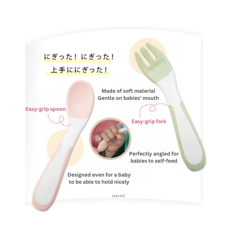 Richell TLI Easy-Grip Baby Spoon & Fork Set with Case