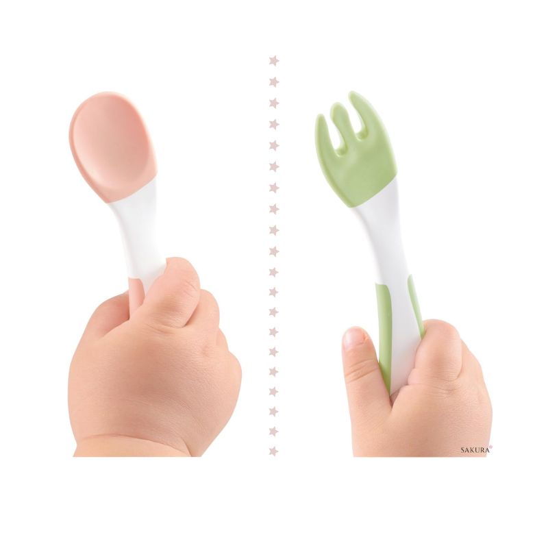 Richell TLI Easy-Grip Baby Spoon & Fork Set with Case