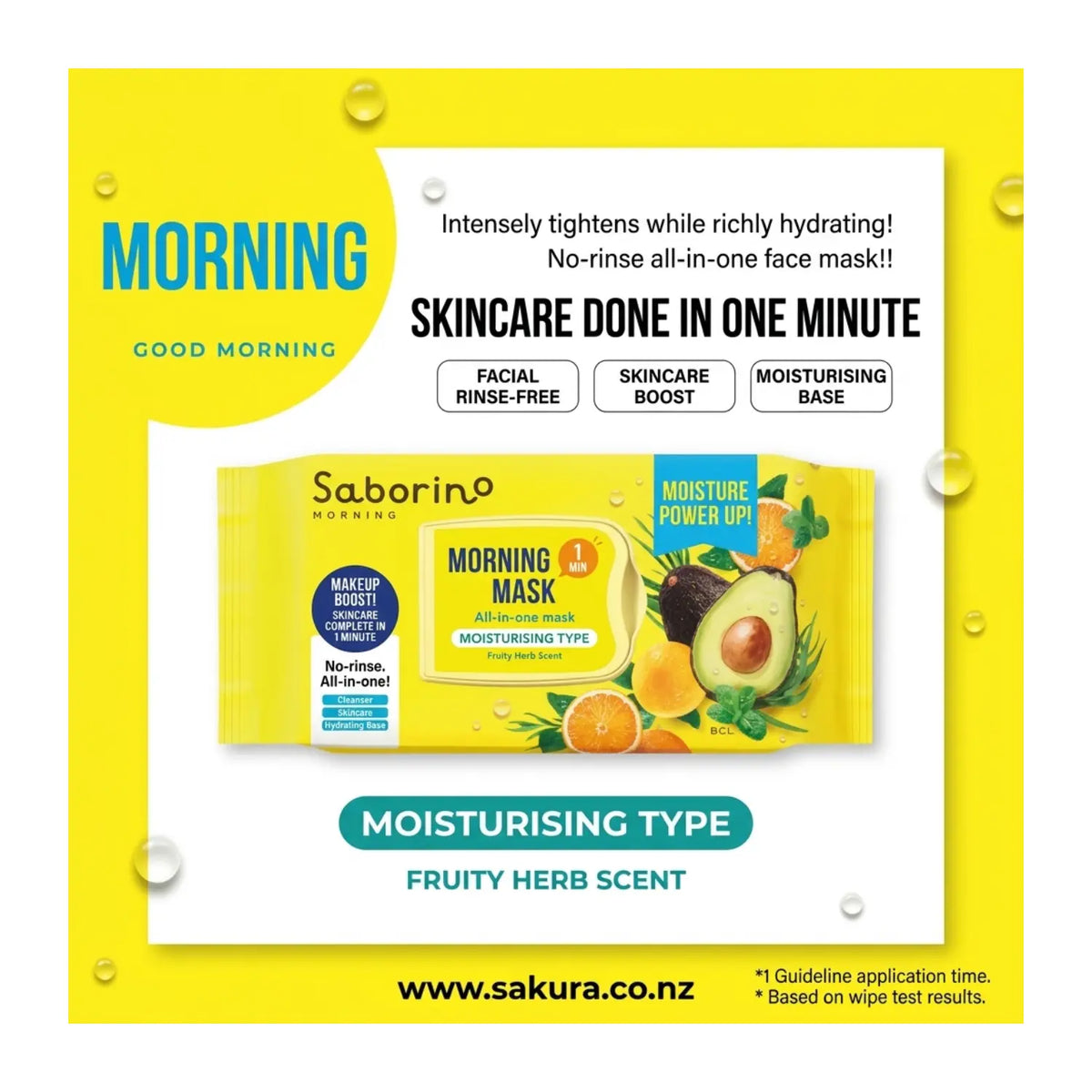 BCL Saborino Moisturizing All-in-One Morning Facial Sheet Mask N Fruity Herb 32pcs