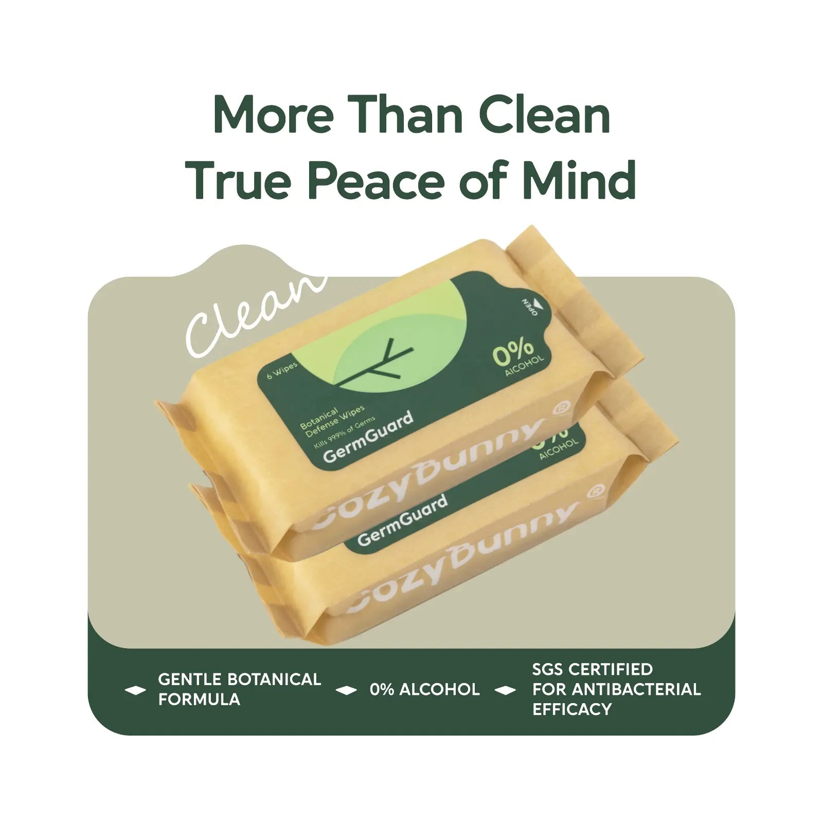 Cozy Bunny GermGuard (0% Alchohol) Botanical Defense Wipes 6pcs