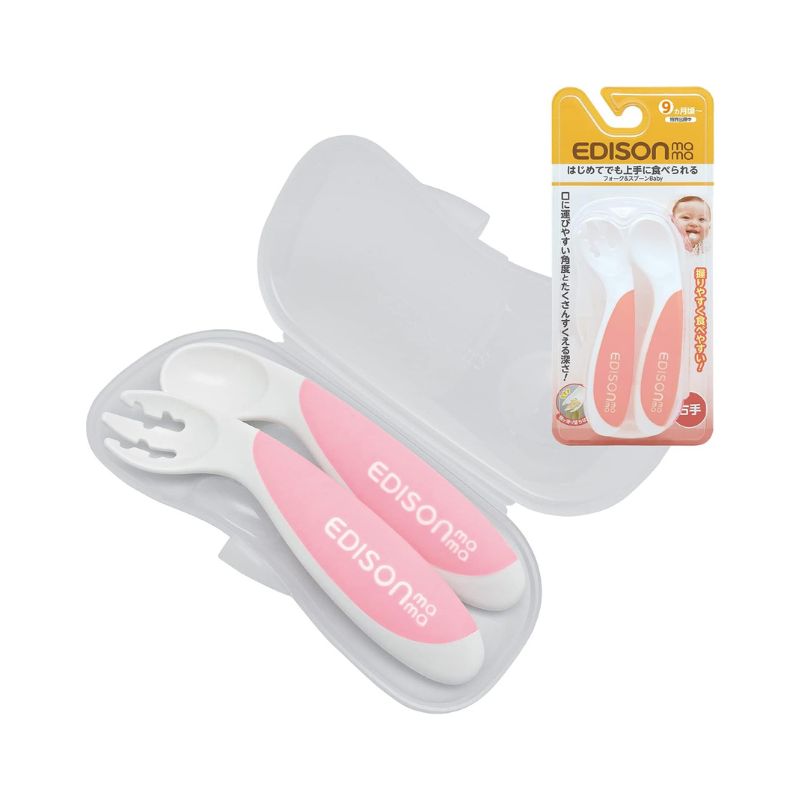 Edison Baby Fork & Spoon Beginner Set with Case (9months+) Pink