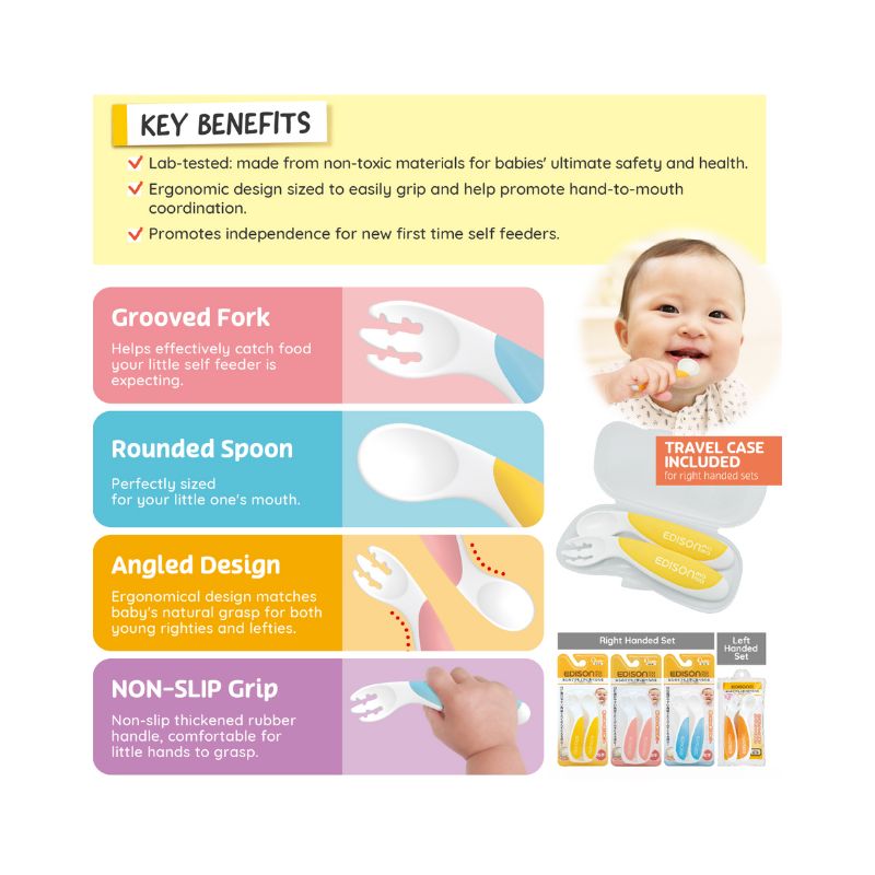 Edison Baby Fork & Spoon Beginner Set with Case (9months+) Pink