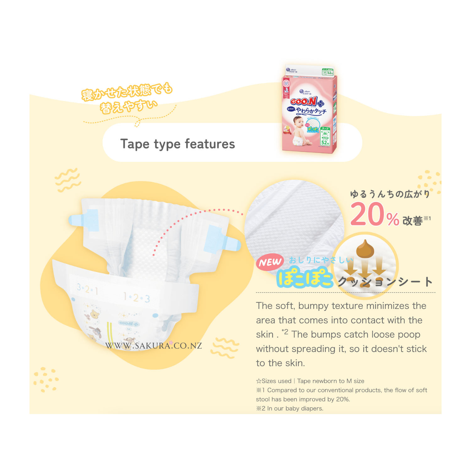 GOON Plus Premium Sensitive Skin Nappies JAPAN Tape S (4-8kg) 62pcs