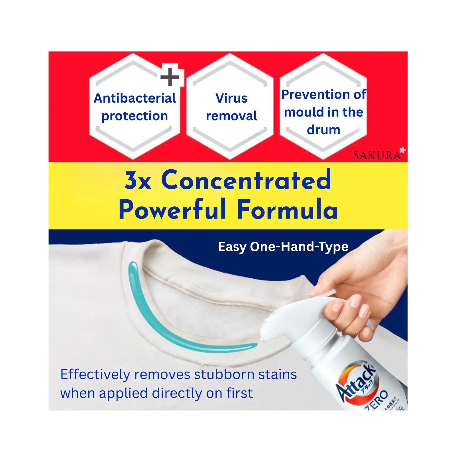Kao Attack ZERO Antibacterial & Deodorising Concentrated Laundry Detergent One-Hand Type 400g & 1140g