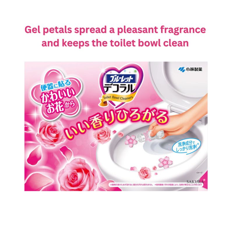 Kobayashi Bluelet Decoral Toilet Cleaning Gel - Aroma Pink Rose Scent 7.5g x 3
