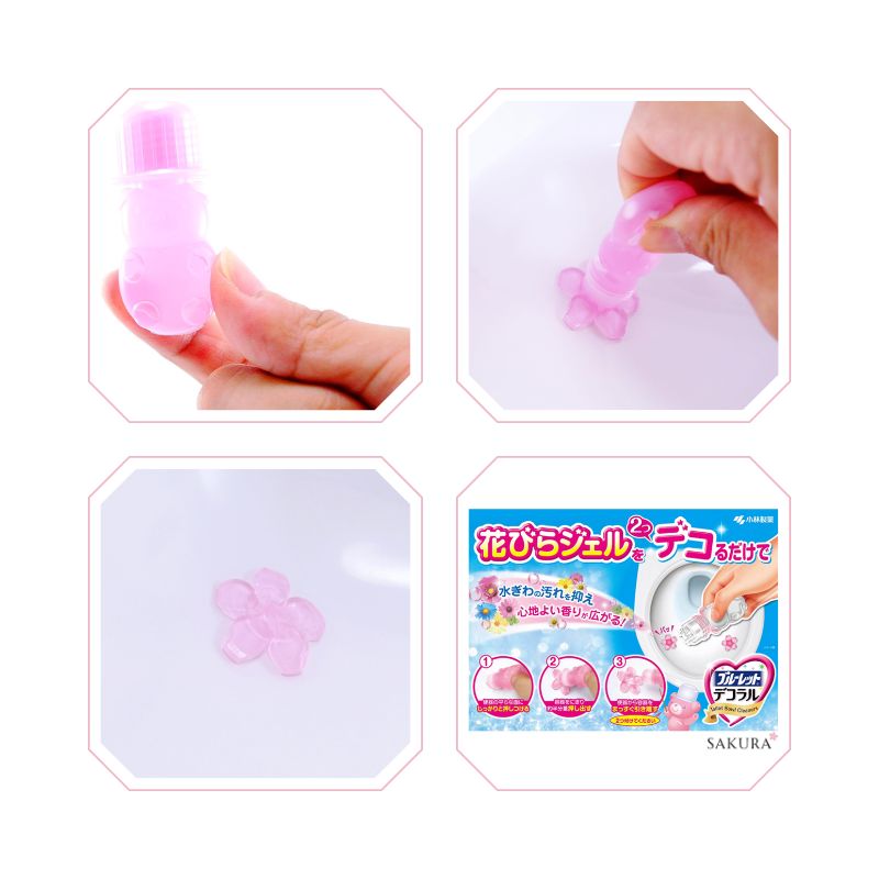 Kobayashi Bluelet Decoral Toilet Cleaning Gel - Aroma Pink Rose Scent 7.5g x 3