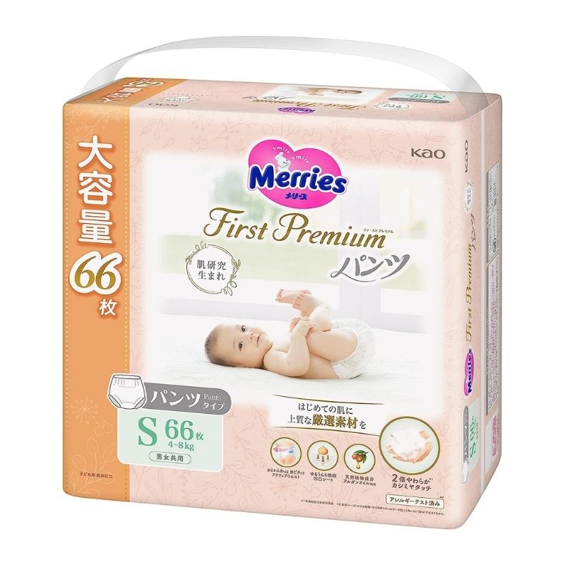 Merries First Premium Nappies JAPAN Pants S (4-8kg) 66pcs Value Pack
