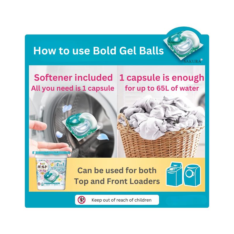 P&G Bold 4-in-1 Laundry Capsules 4D Gel Ball (Softener included) - Flower & Savon