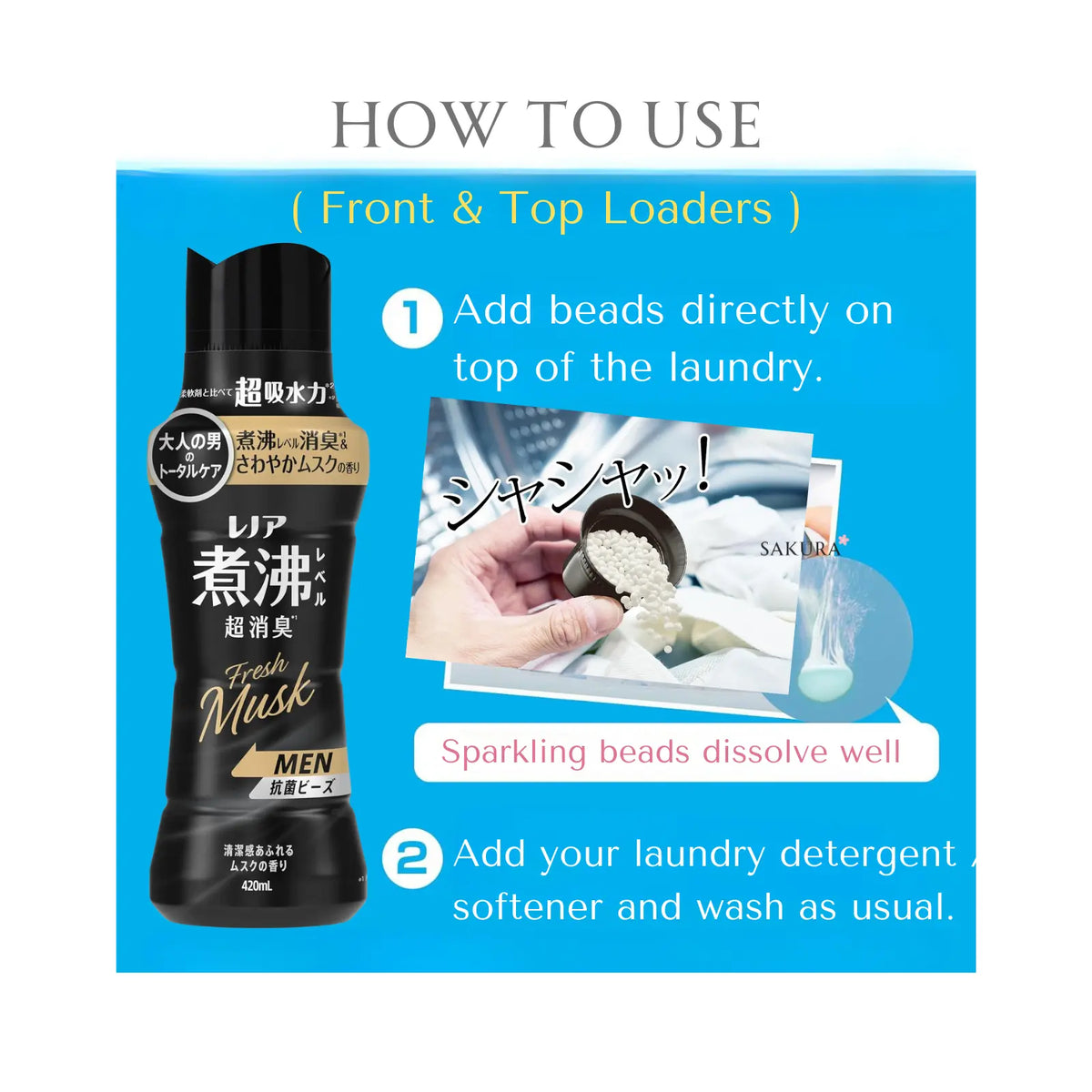 P&G Lenor Super Deodorant Laundry Beads for Men - Fresh Musk Scent 420ml