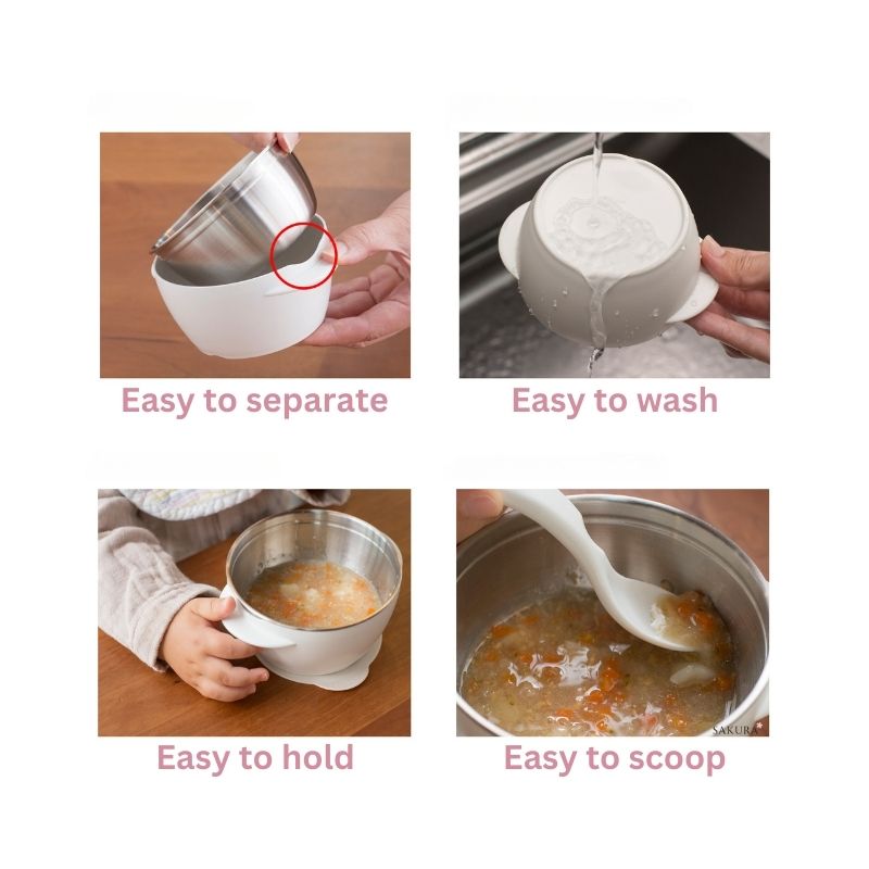 Richell TLI Stainless Steel Baby Feeding Bowl S with Spoon