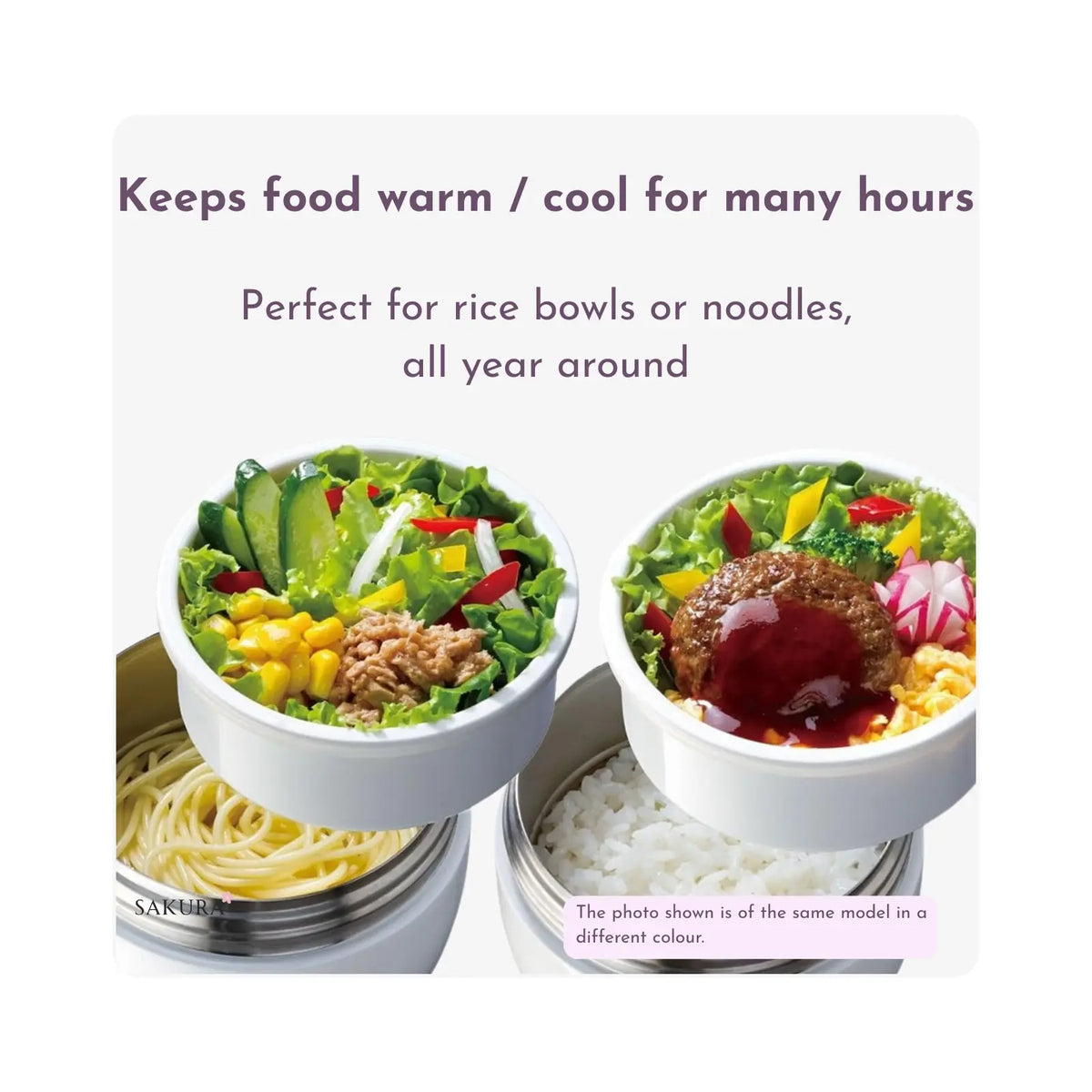 Skater Insulated 2-Tier Lunch Bowl Box (Hot&Cold) with Foldable Handles 540ml Purple