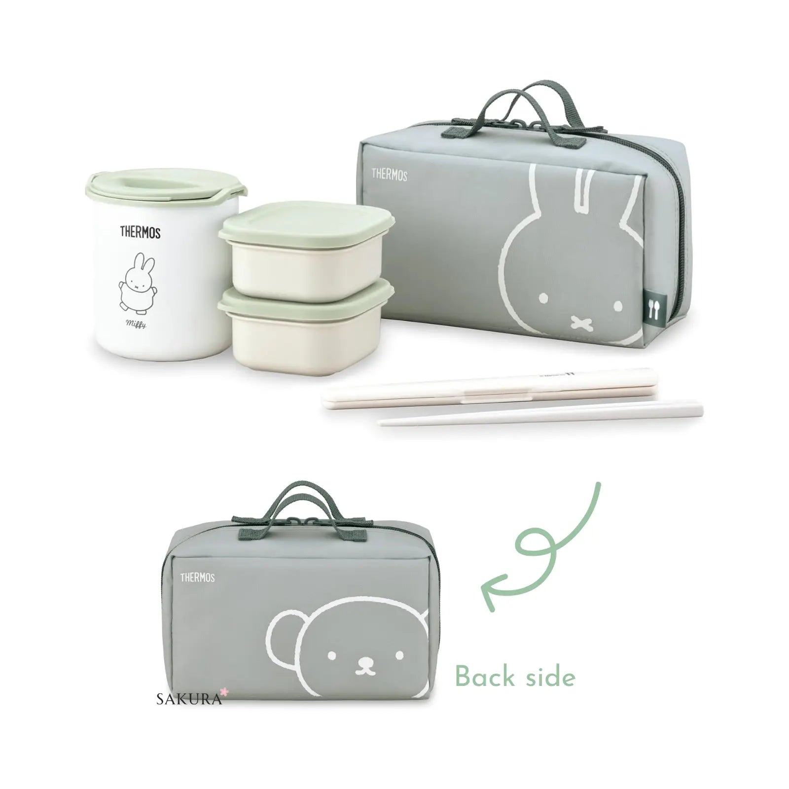 Enjoy warm meals for lunch every day, whether at the office, school, or park! Includes microwave-safe main and side containers as well as the Thermos main insulated case for superior heat retention. Most parts are dishwasher-safe for easy cleaning. Comes with chopsticks & case and a handy bag. Cute lunch box set