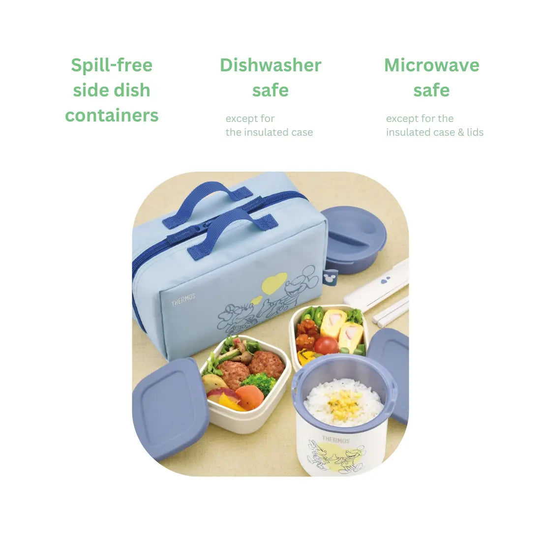 Thermos Insulated Lunch Box Set with Bag & Chopsticks 630ml - Blue