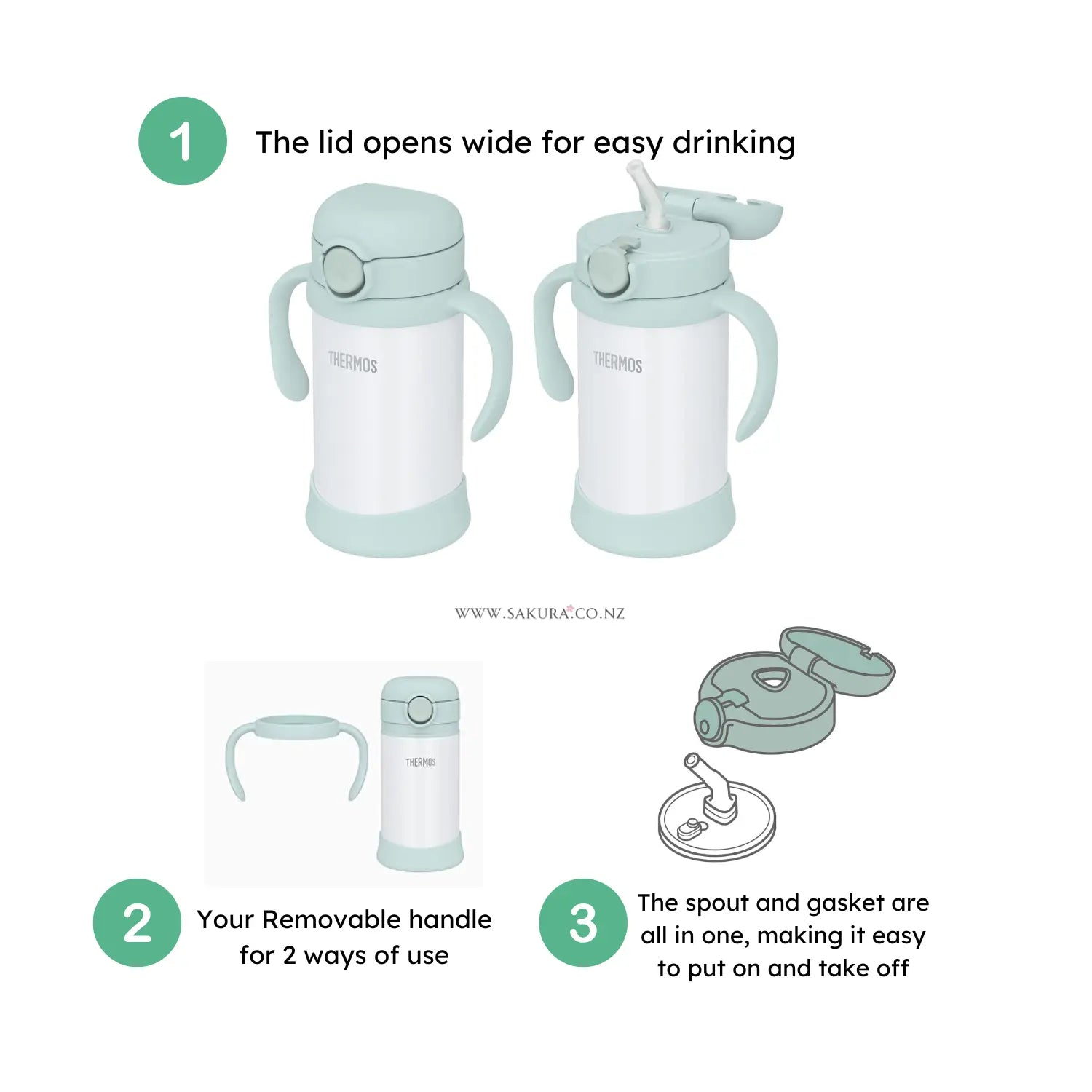 Thermos Vacuum Insulated Baby Straw Bottle (9months+) 350ml - Mint Green