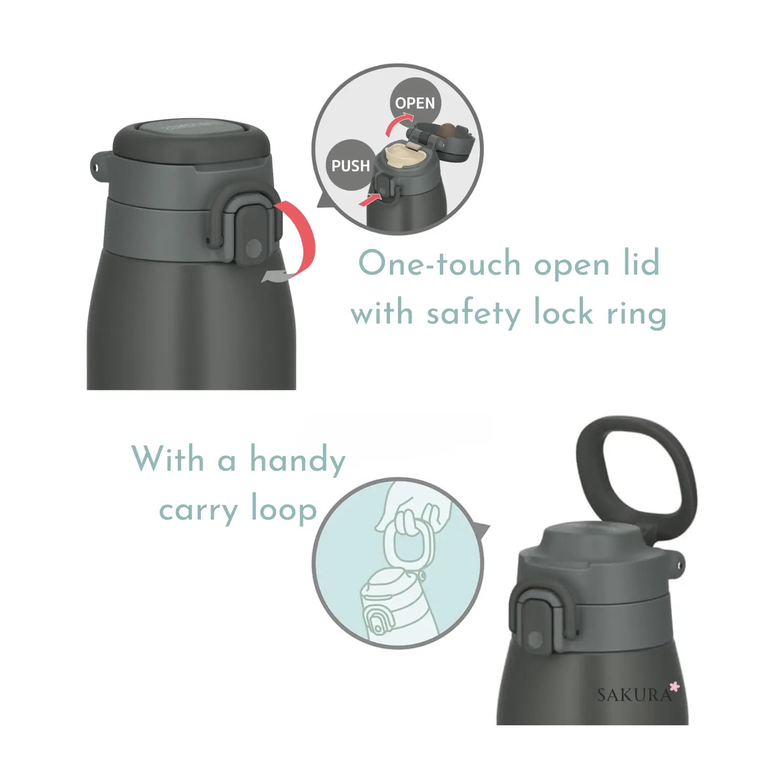 【Preorder】Thermos Vacuum Insulated Drink Bottle (Hot&Cold) 1000ml - Dark Grey