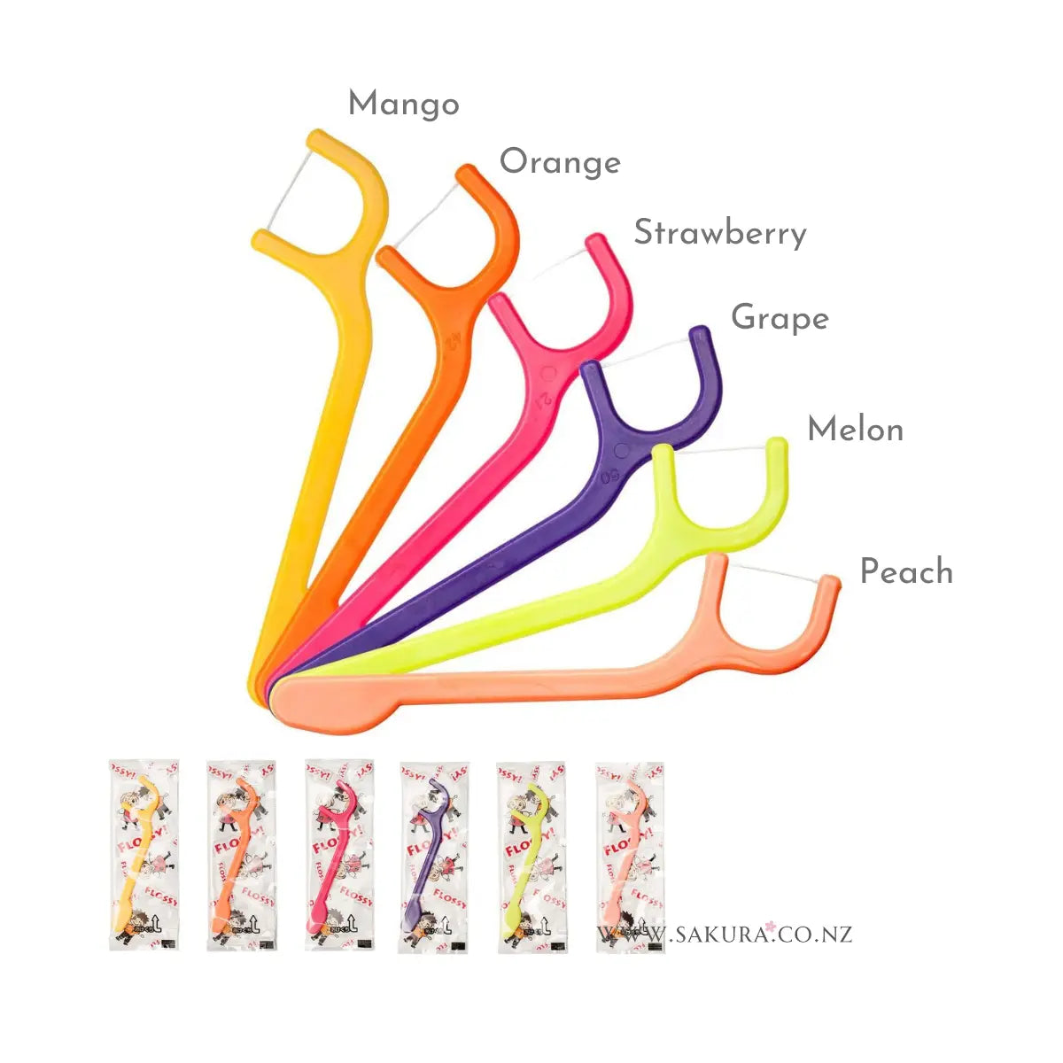 UFC Supply Flossy Kids Dental Floss 60pcs 6 Fruits Flavours