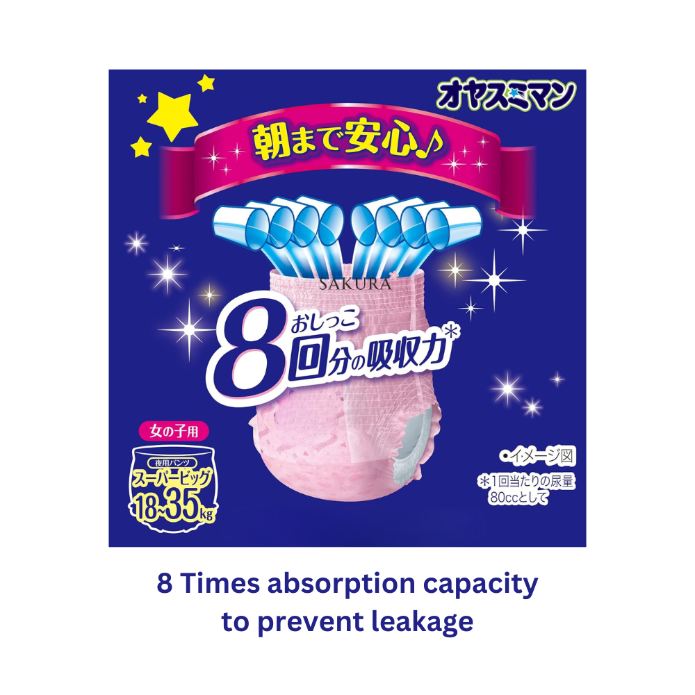 Unicharm Moony Super Big Nappies Girl JAPAN Night-Time Pants XXXL (18~35kg) 12 Pcs