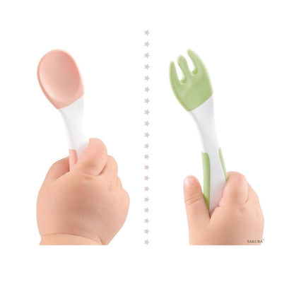 Richell TLI Easy-Grip Baby Spoon &amp; Fork Set with Case