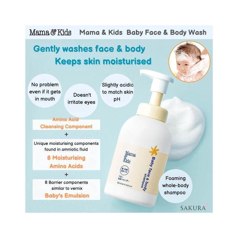 Mama &amp; Kids Foaming Baby Face &amp; Body Shampoo 460ml
