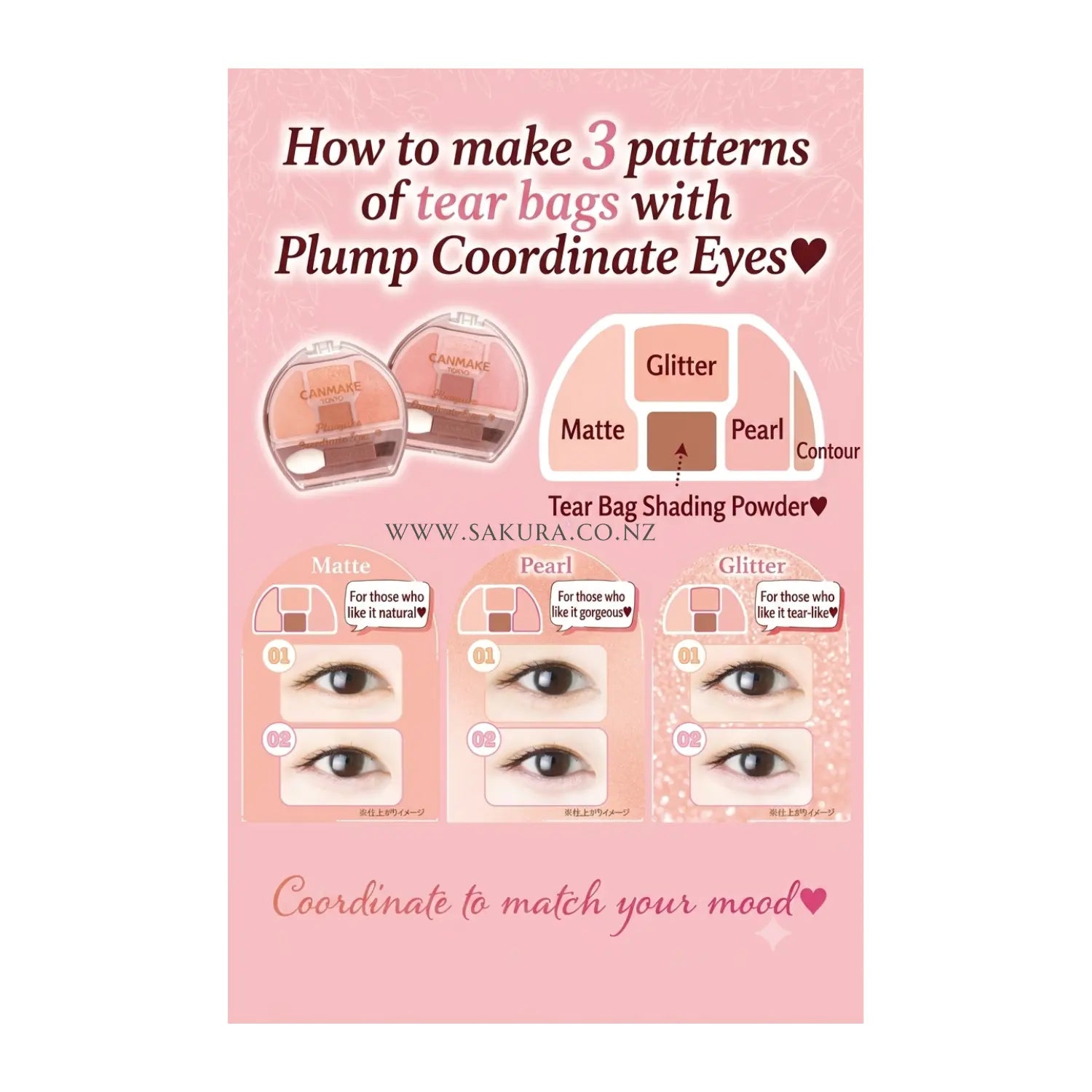 【Preorder】CANMAKE Plumpuku Coordinate Eyes Under Eye Shadow Palette – 01 Apricot / 02 Sakura
