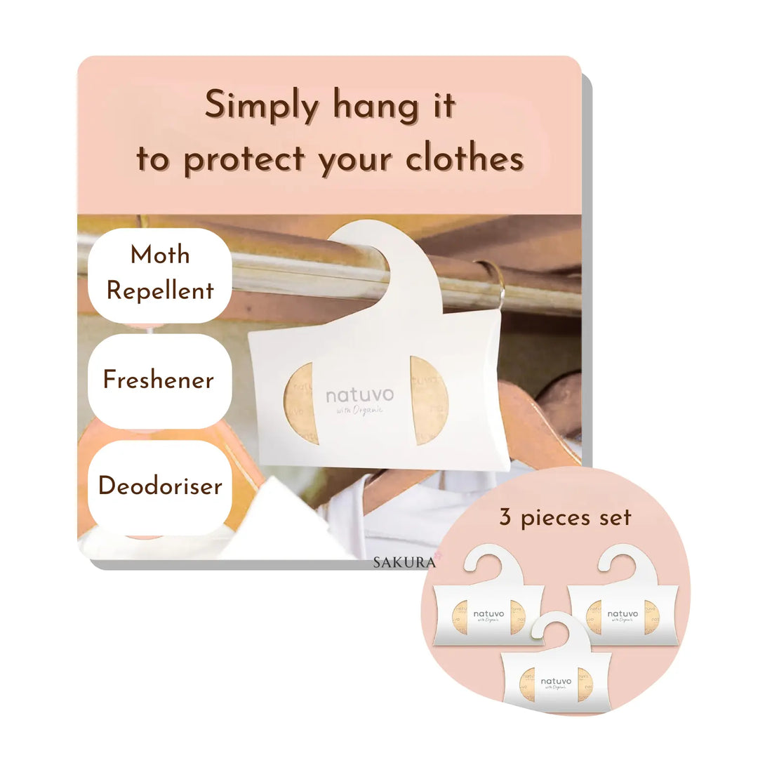 EARTH Natuvo 100% Natural Moth Repellent for Closets 3pcs Relaxing Herb Scent