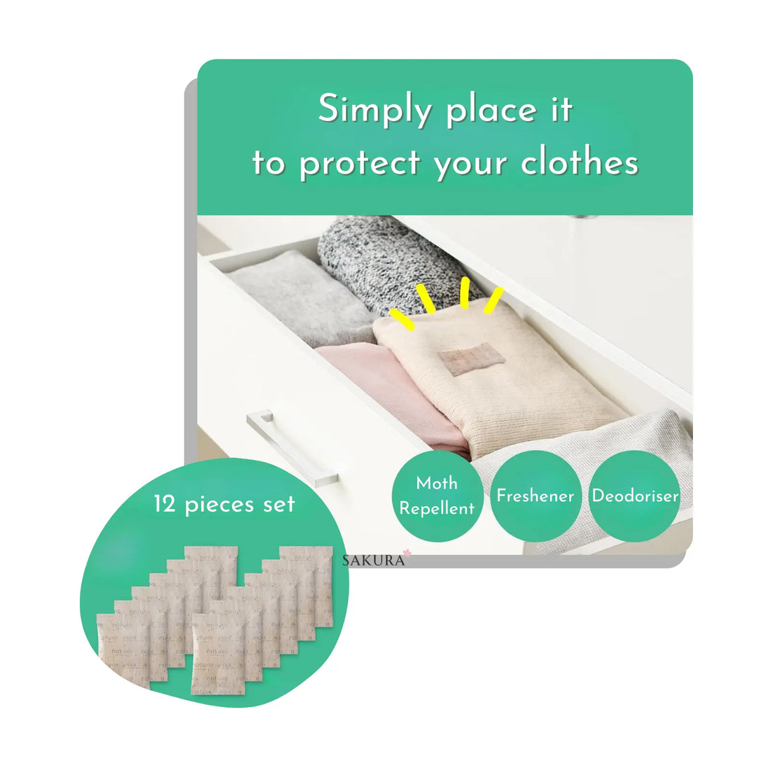 EARTH Natuvo 100% Natural Moth Repellent for Drawers &amp; Storage Boxes 12pcs Relaxing Herb Scent