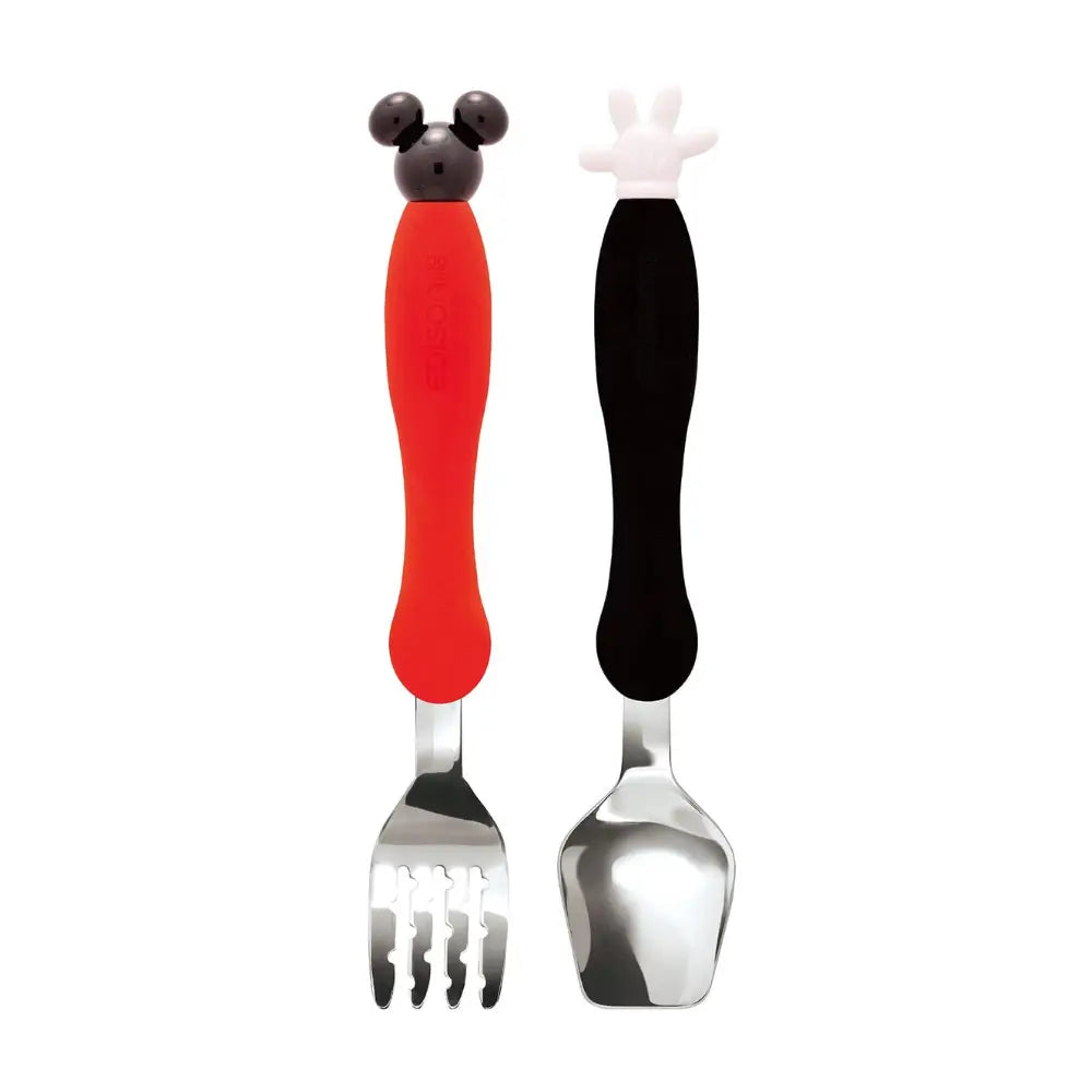 edison 儿童叉子和勺子不锈钢套装（18 个月以上）黑红