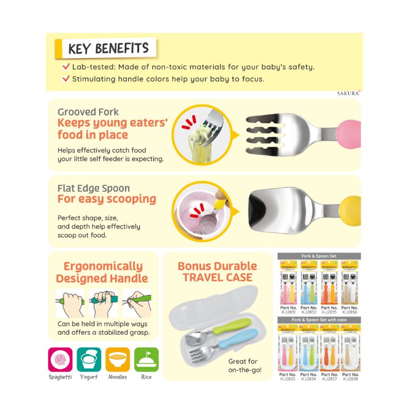 Edison Kids Fork &amp; Spoon Set with Case (18months+) White &amp; Brown