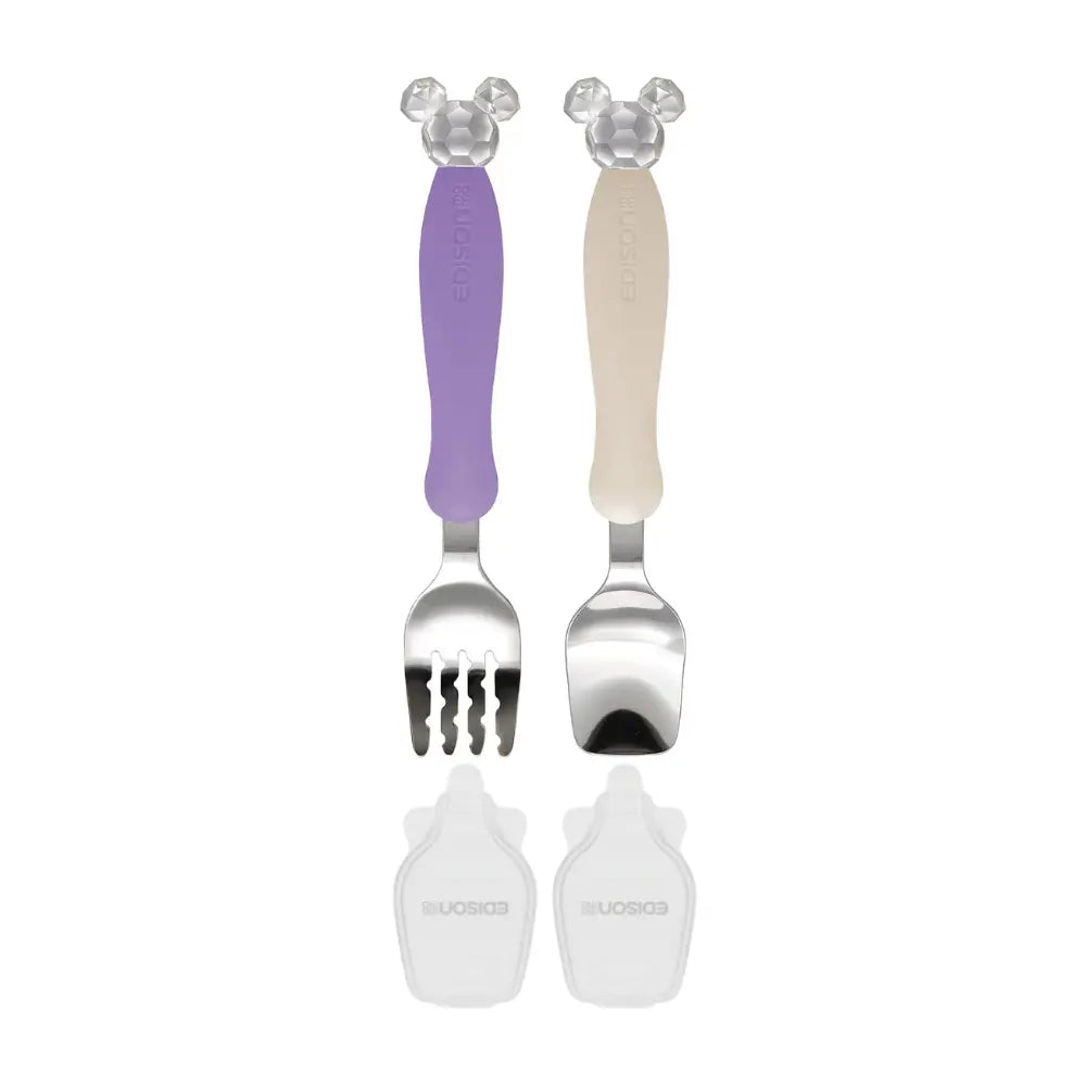 Edison 儿童叉子和勺子不锈钢套装带盖（18 个月以上) 紫色