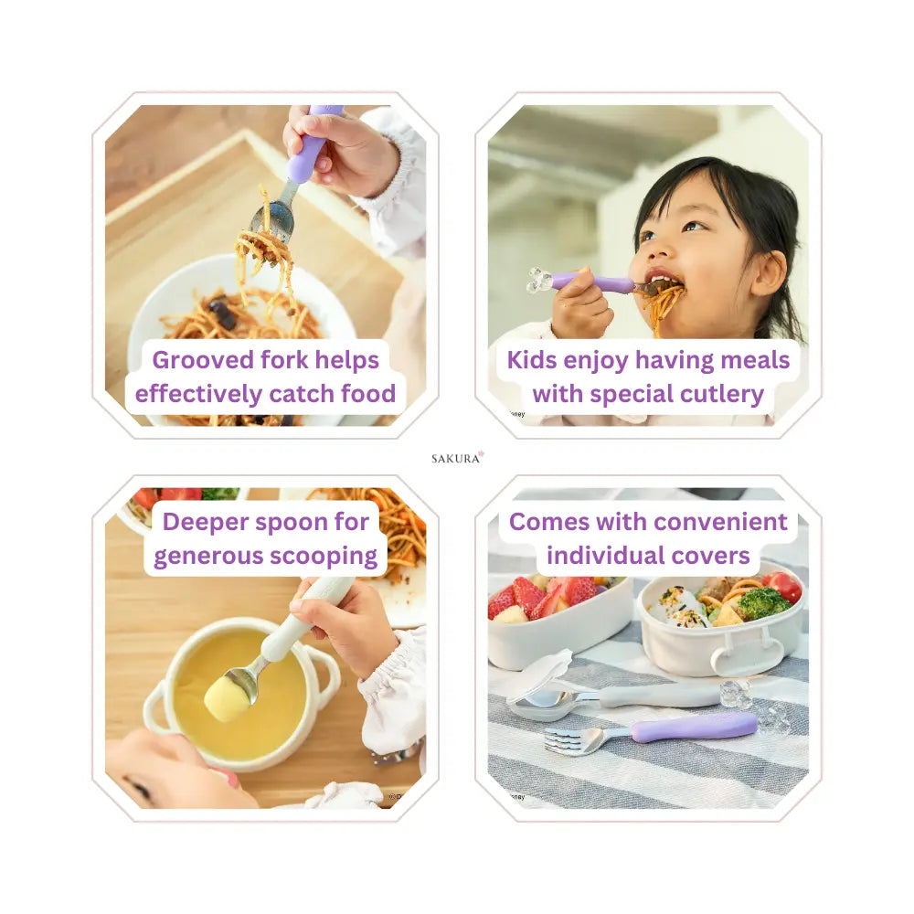 Edison Kids Fork &amp; Spoon Set with Covers (18months+) Purple