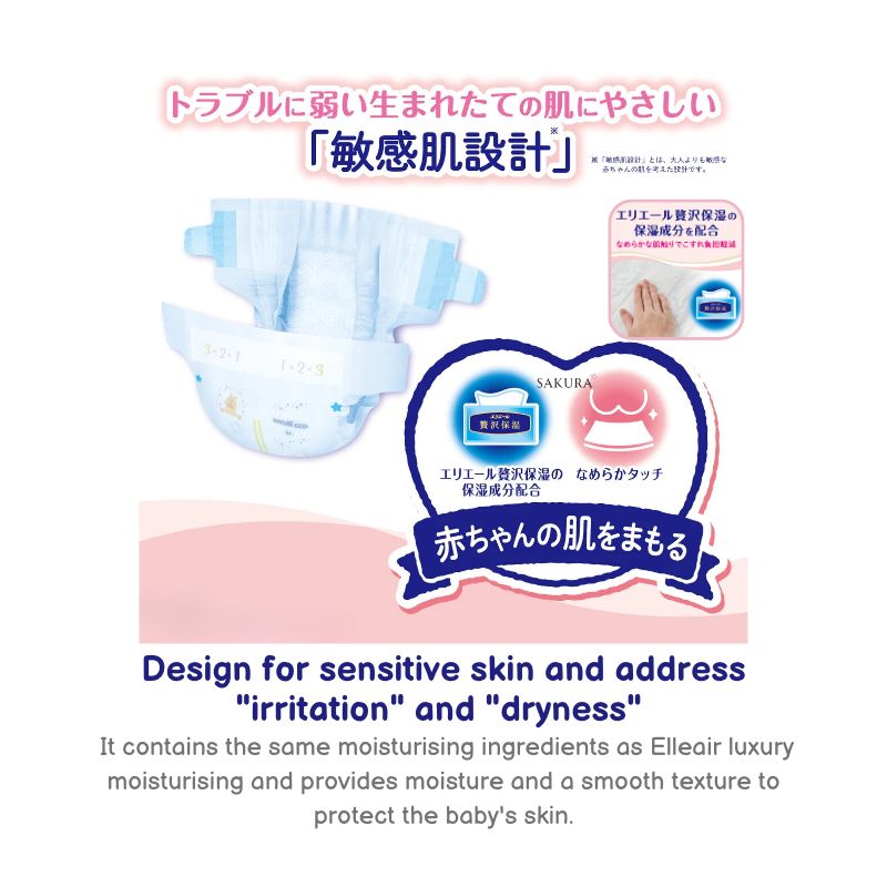 GOON Plus Premium Sensitive Skin Nappies JAPAN Tape NB (up to 5kg) 76pcs