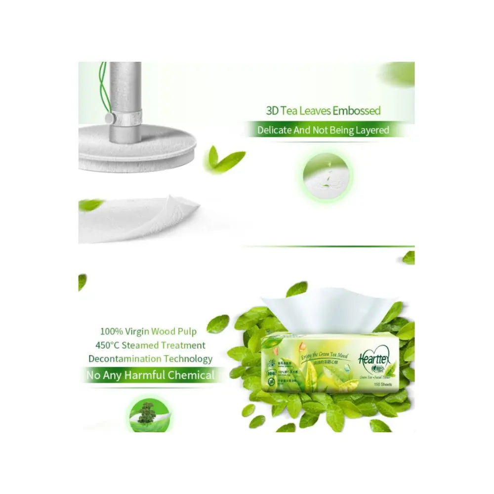 Hearttex GreenTea 2-PLY Facial Tissues-Green Tea Scent 150 Sheets