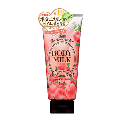 Rich, deeply moisturising body milk with botanical oils to nourish dry skin and lock in long-lasting hydration. Leaves skin soft, smooth, and supple with a gentle honey peach scent for a fresh, comforting finish. KOSE Precious Garden Body Milk