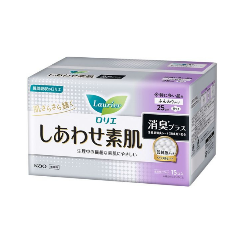 Kao Laurier Soft Sanitary Pads for Heavy Days (Deodorant Plus) - 25cm with Wings 15pcs