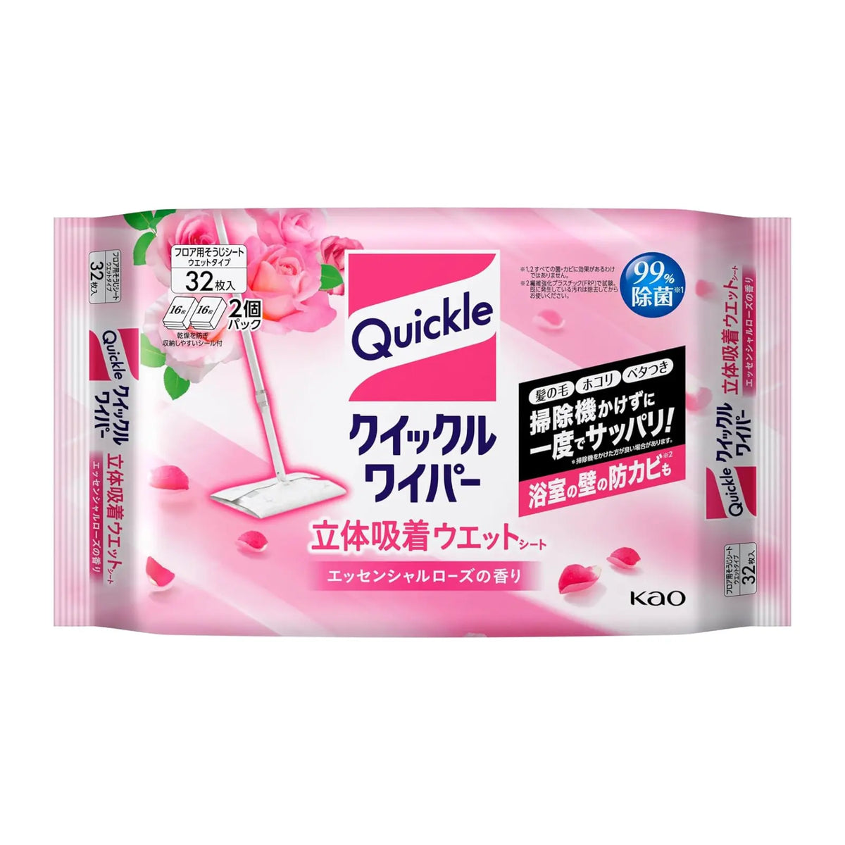 花王 Quickle Wiper 3D立体吸附地板清洁湿巾 32片装 – 玫瑰芬芳