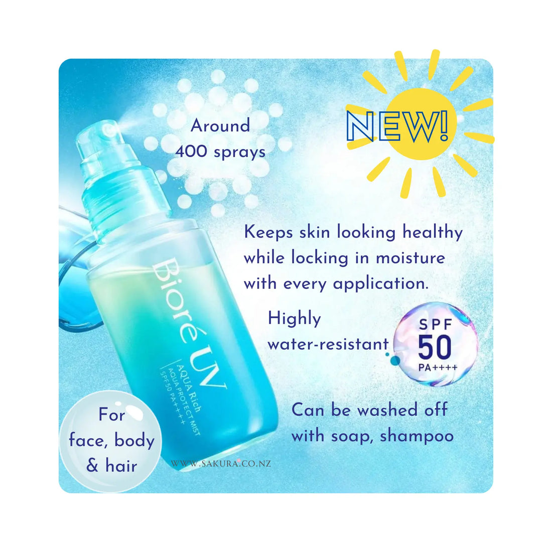 Kao Biore UV AQUA Rich Protect Mist Spray Sunscreen SPF50  60ml