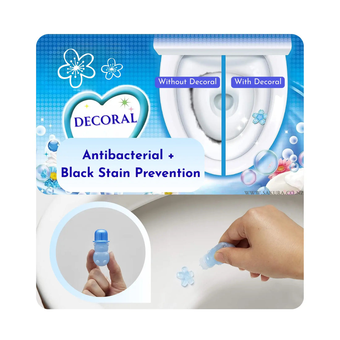 Kobayashi Bluelet Decoral Antibacterial Toilet Bowl Cleaning Gel  - Fresh Floral Scent 7.5g x 3