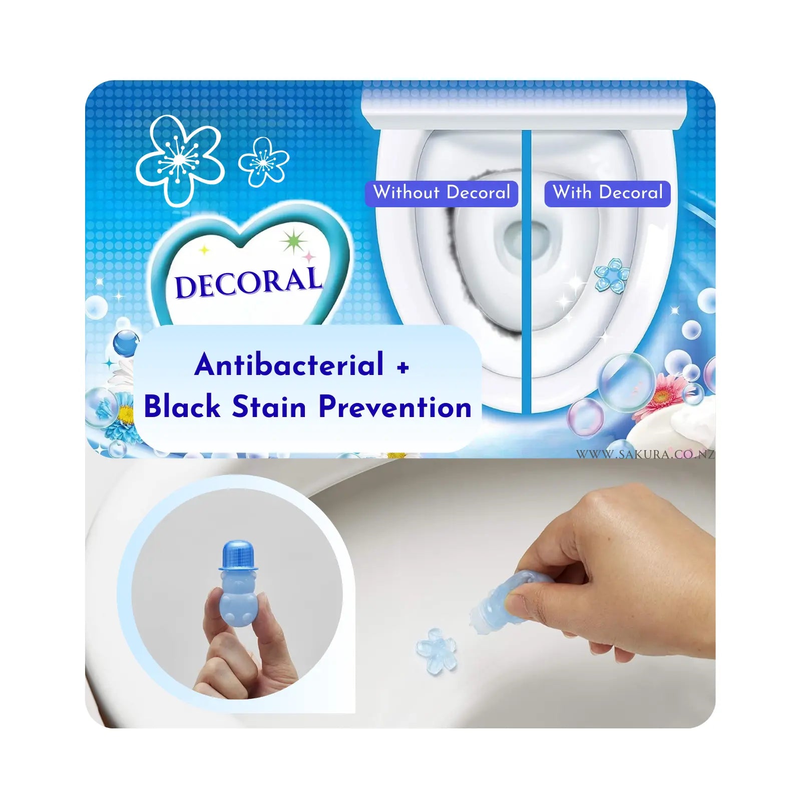 Kobayashi Bluelet Decoral Antibacterial Toilet Bowl Cleaning Gel  - Fresh Floral Scent 7.5g x 3