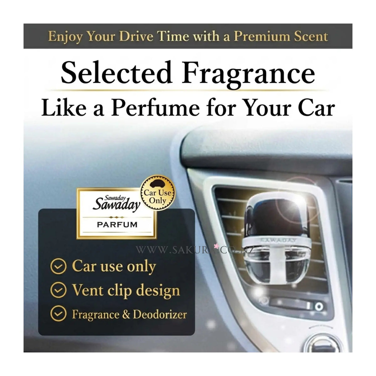 Kobayashi Sawaday Car Vent Clip Air Freshener - 6ml Parfum Noir