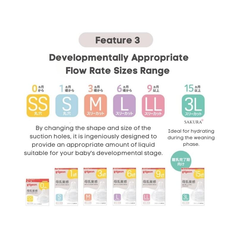 Pigeon 贝亲 母乳实感 - 奶嘴 SS（0 个月以上）到 LL（9 个月以上）