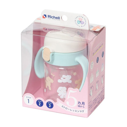Richell TLI Straw Training Sippy Cup Step1 (5months+) Light Blue 200ml