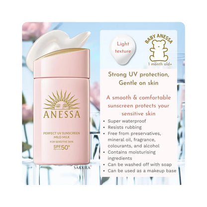 Shiseido ANESSA Perfect UV Skincare Milk Sunscreen for Sensitive Skin SPF50+ (1month+) 60ml