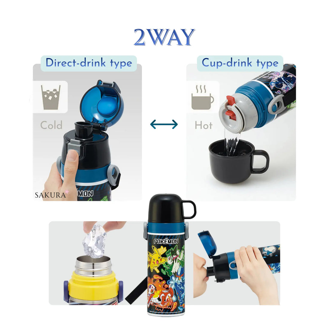 Skater 2WAY Insulated Kids Drink Bottle (Hot&amp;Cold) up to 470ml - Black