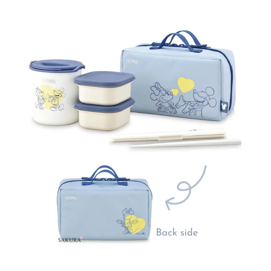 Thermos Insulated Lunch Box Set with Bag &amp; Chopsticks 630ml - Blue