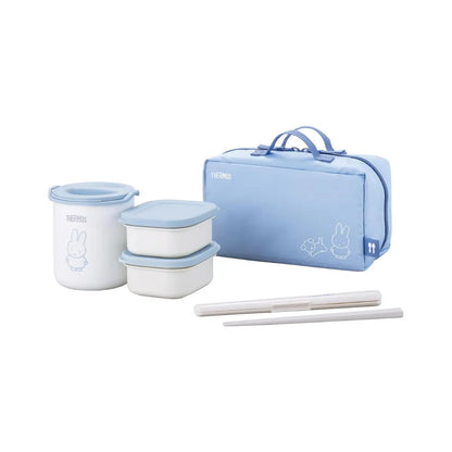 Enjoy warm meals for lunch, whether at the office, school, or park! Includes microwave-safe main and side containers as well as the Thermos insulated case for superior heat retention. Most parts are dishwasher-safe. Comes with chopsticks &amp; case and a handy bag. Cute lunch box set