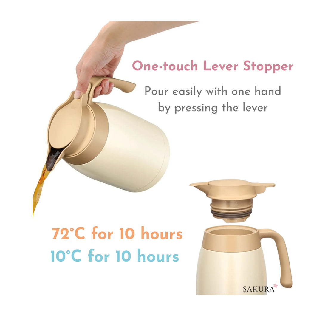 Thermos Vacuum Insulated Carafe (Hot&amp;Cold) 1.5L Cream White