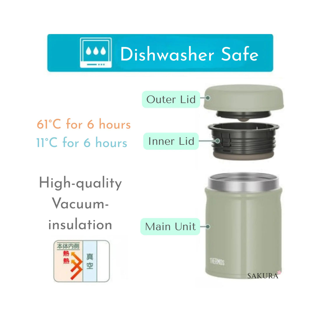Thermos Vacuum Insulated Food Jar (Hot&amp;Cold) 500ml - Kahki