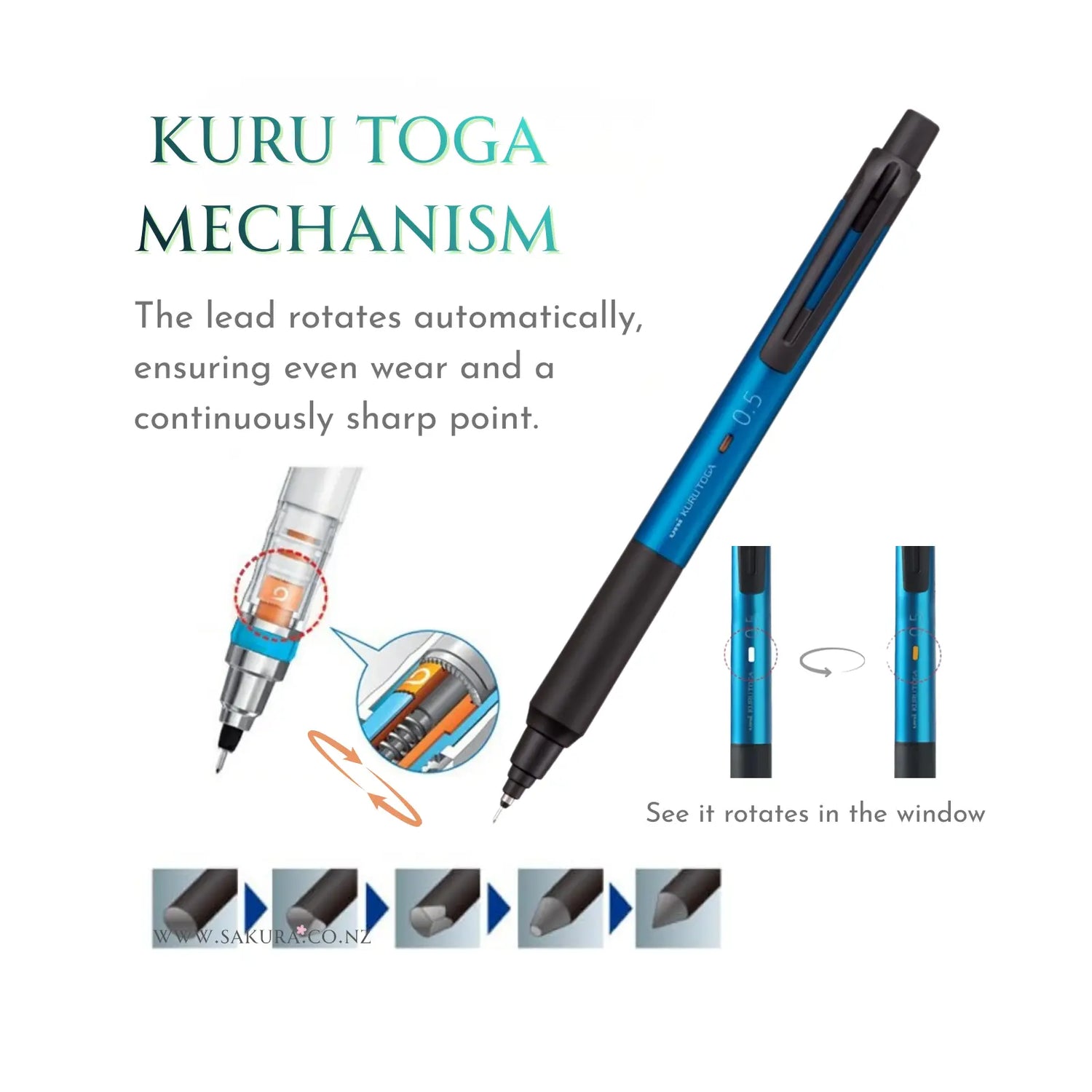 Uni Kuru Toga 自动旋转自动铅笔 0.5 蓝色