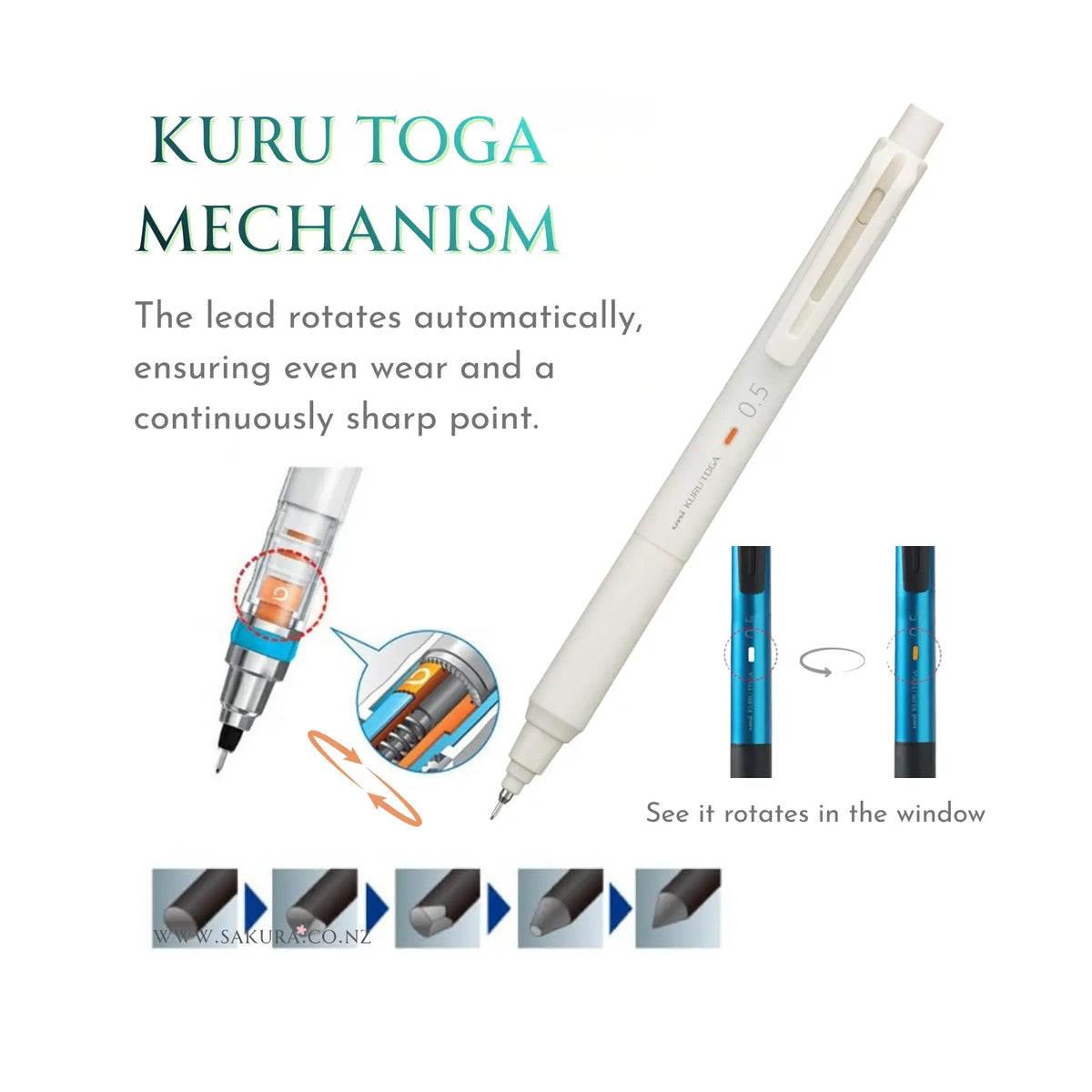 Uni Kuru Toga 自动旋转自动铅笔 0.5 象牙色